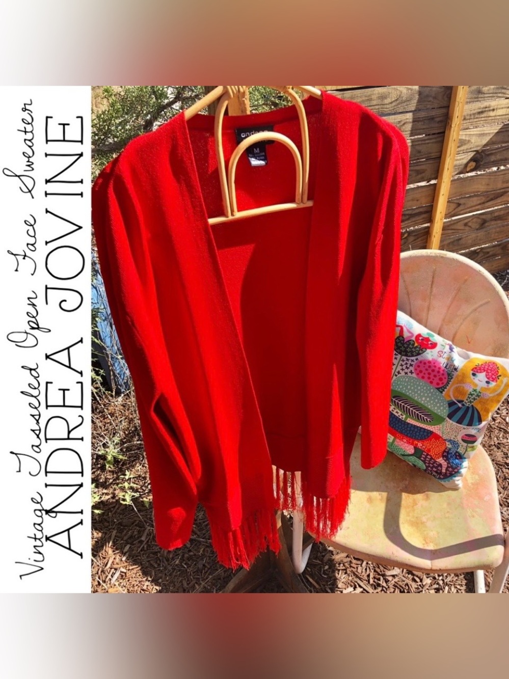 Vintage Andrea Jovine Red Tasseled Open Face Sweater